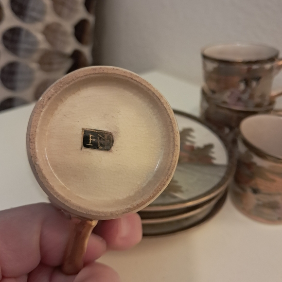 Antique Marked Japanese Meiji Satsuma Cup & Saucer Sets Geisha Mountain 3 Each - Picture 5 of 14